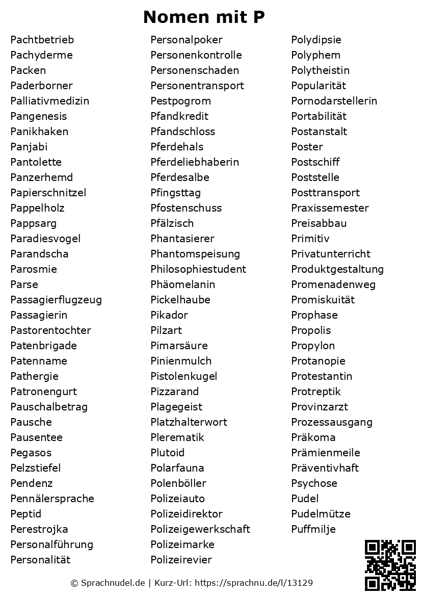 Nomen mit P mit Bedeutung