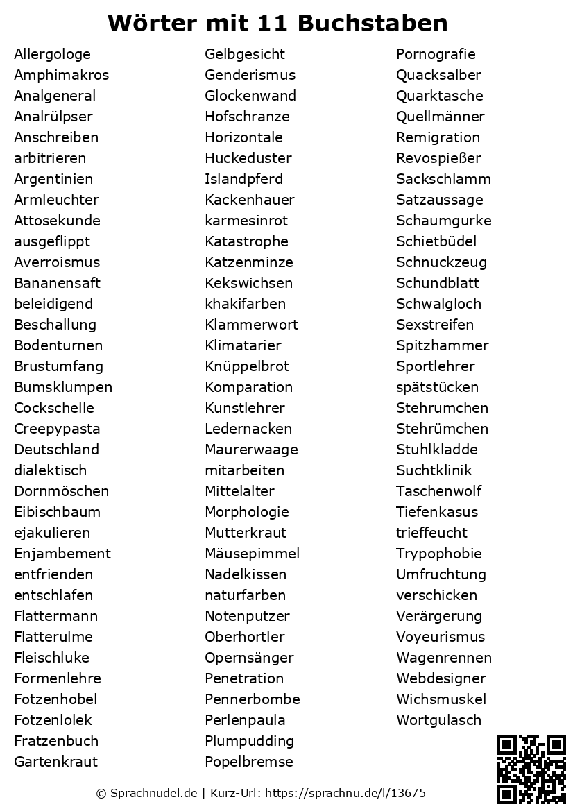 Wörter mit 11 Buchstaben alphabetisch sortiert + Bedeutung