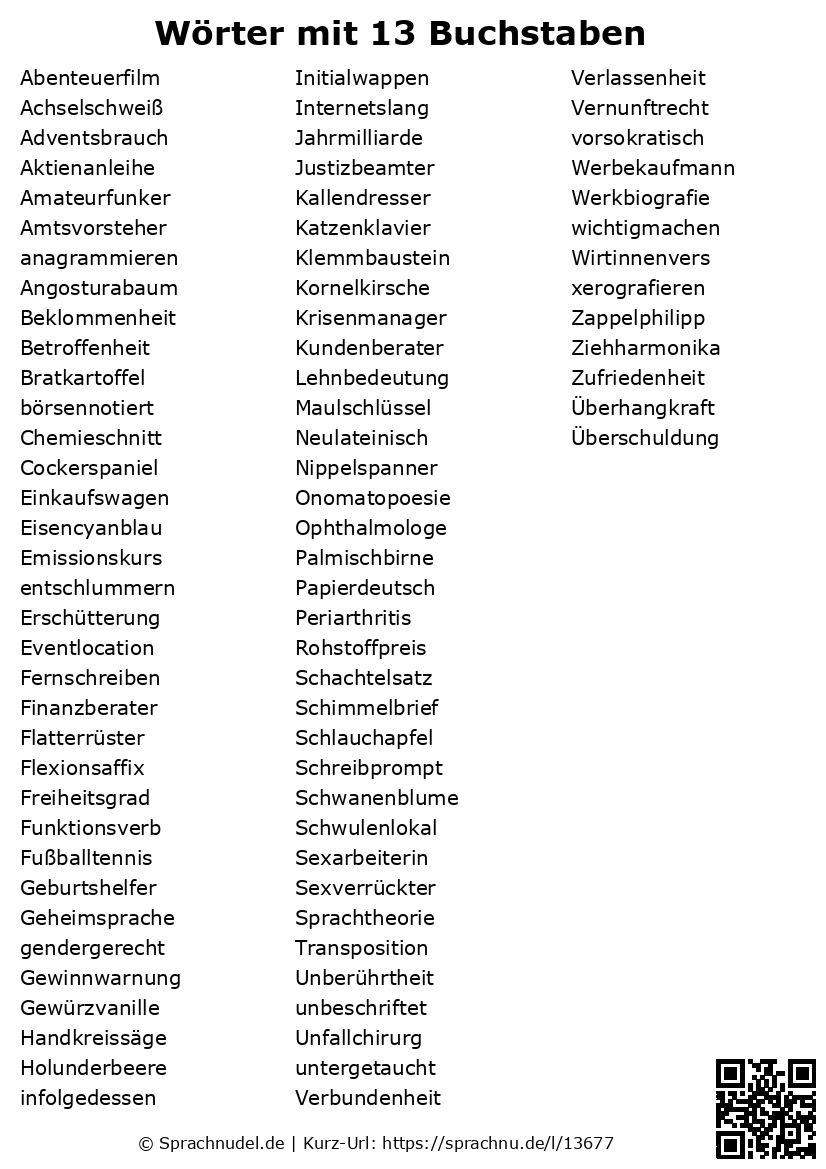 Wörter mit 13 Buchstaben alphabetisch sortiert + Bedeutung