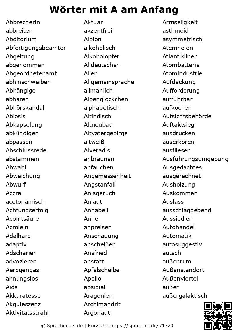 Wörter mit A am Anfang mit Bedeutung