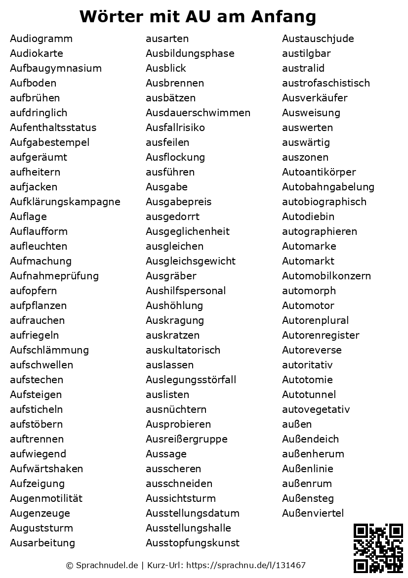 Wörter mit AU am Anfang mit Bedeutung