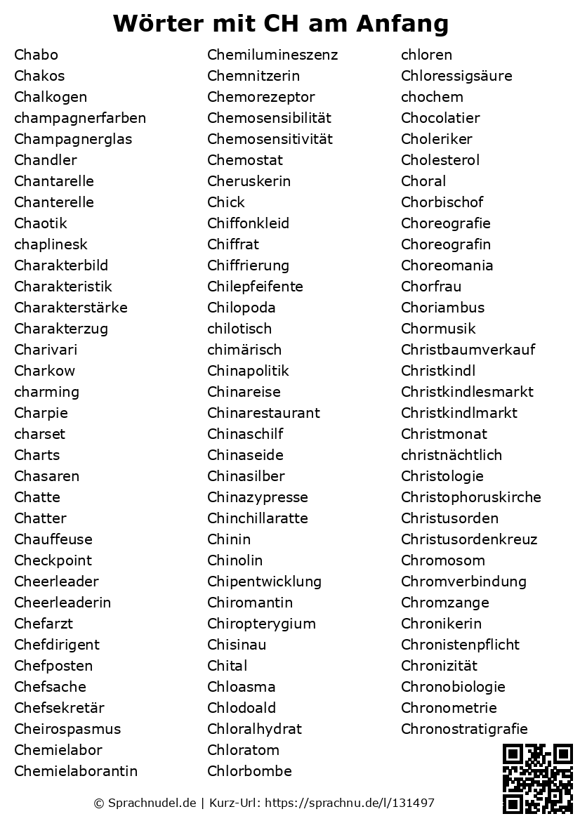 Wörter mit CH am Anfang - mit Bedeutung