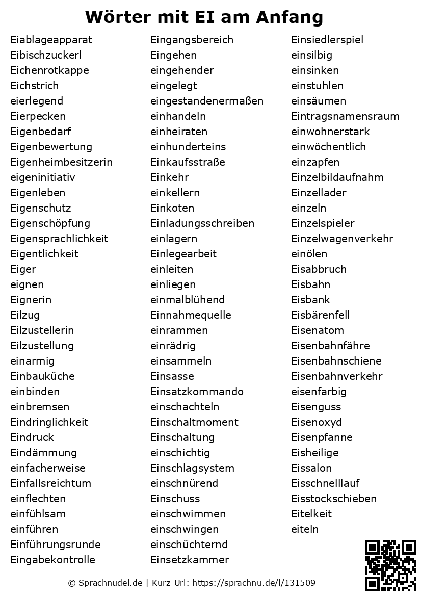 Wörter mit EI am Anfang mit Bedeutung