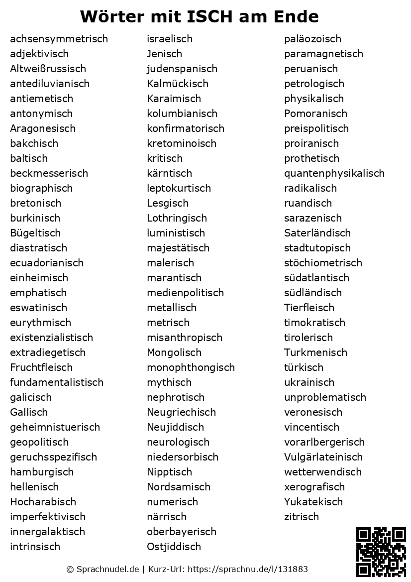 Wörter mit ISCH am Ende mit Bedeutung