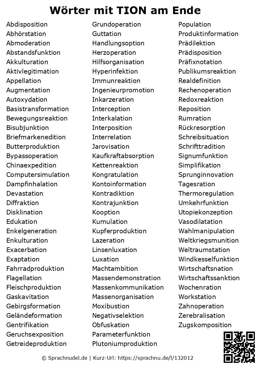 Wörter mit TION am Ende mit Bedeutung