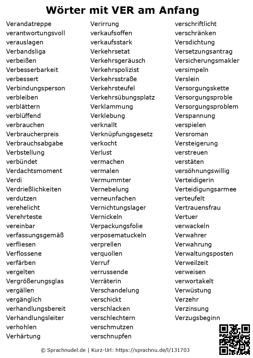 Wörter mit VER am Anfang mit Bedeutung