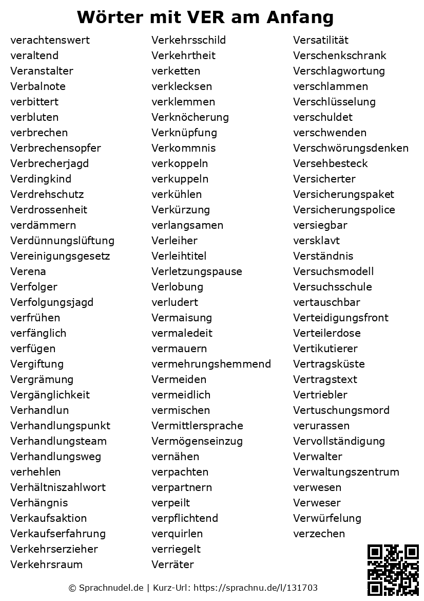 Wörter mit VER am Anfang mit Bedeutung