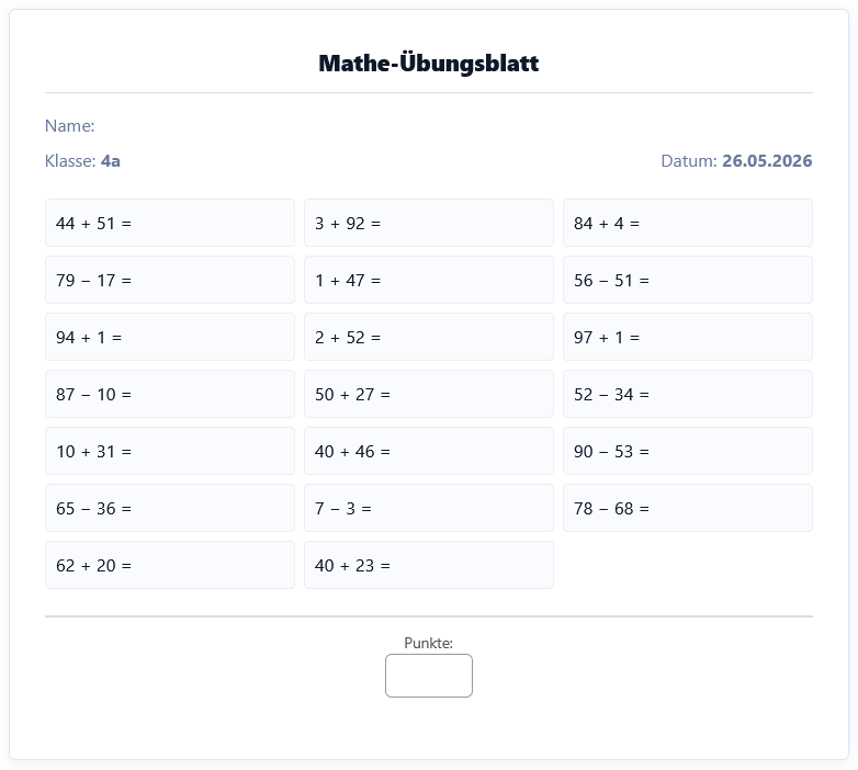 Mathe Arbeitsblattgenerator - Tool der Woche
